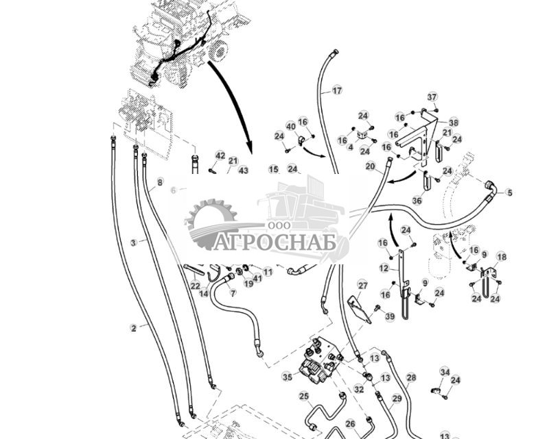 Гидравлические трубопроводы привода мотовила, трансмиссия с кнопочным переключением передач, HillMaster™ - ST859153 643.jpg